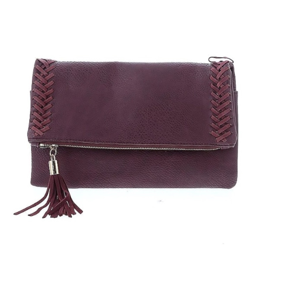 OCTAVIA PERLAMO LEATHER CROSSBODY CLUTCH HANDBAG BURGUNDY WINE